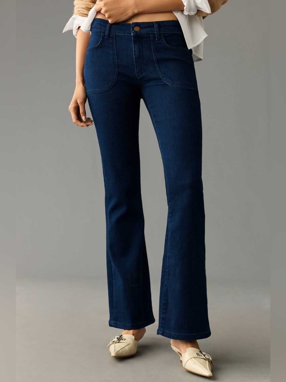NWOT Pilcro The Icon Flare Jeans Patch Pocket Low Rise Dark Indigo 27R